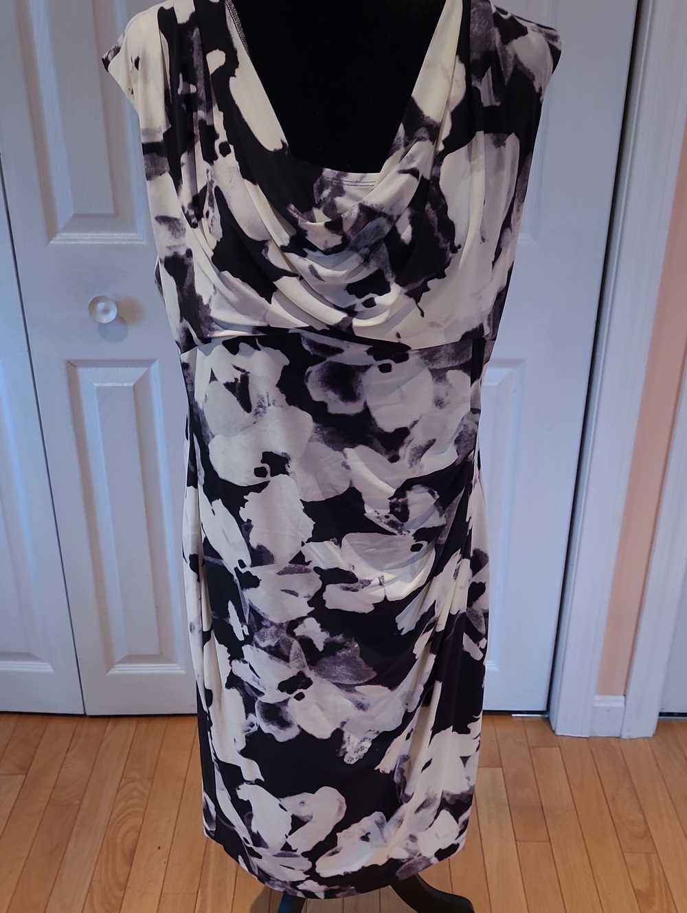 Colleen Lopez Black & White Cowl Neck Maxi Dress